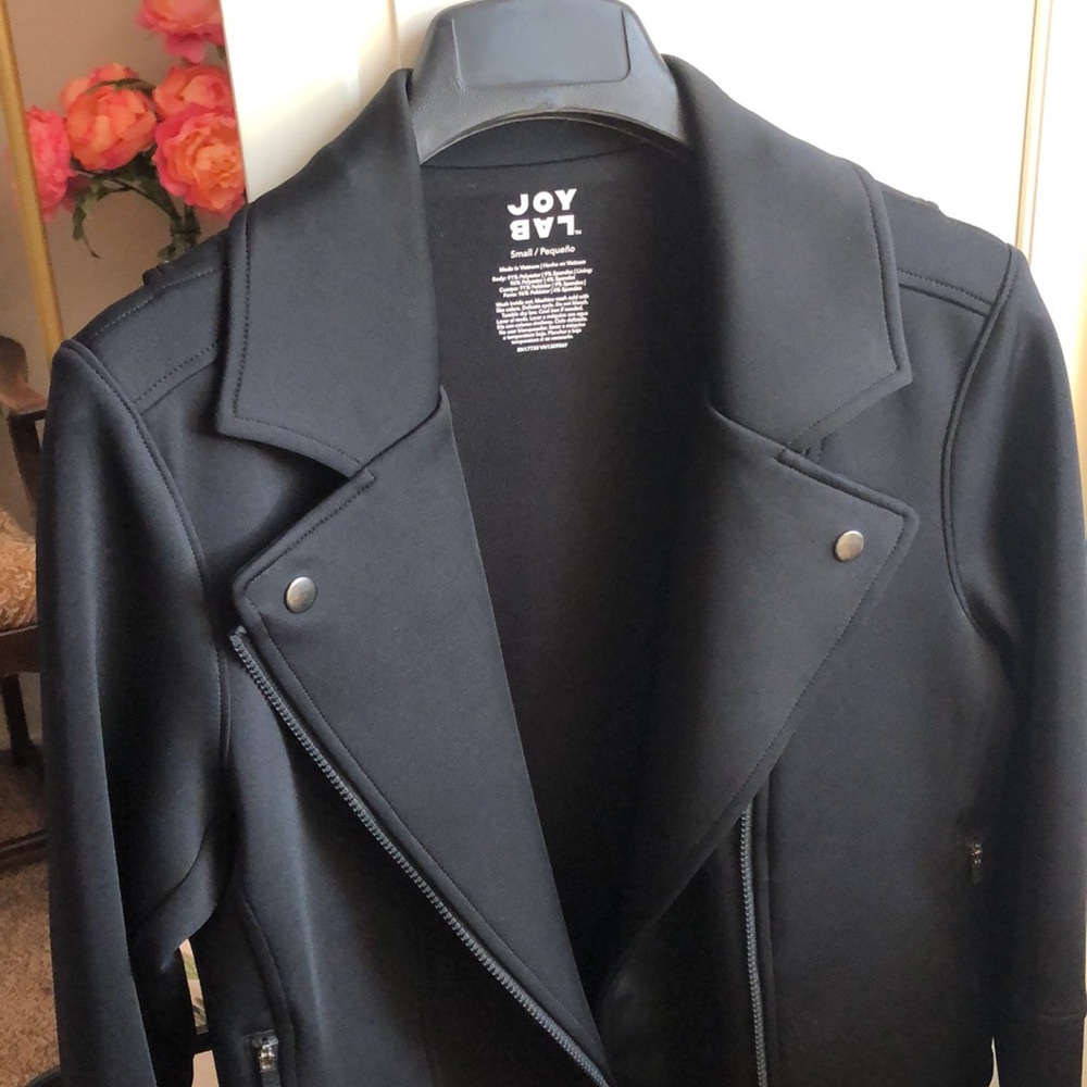 LIKE NEW! • JOY LAB • Black Neoprene Moto Motorcycle Jacket - Picture 14 of 16